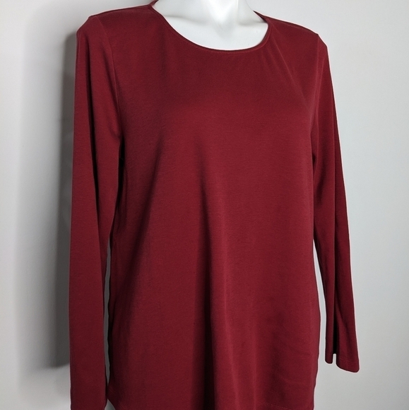 Eileen Fisher red long sleeve 100% organic cotton t-shirt L - Picture 4 of 8